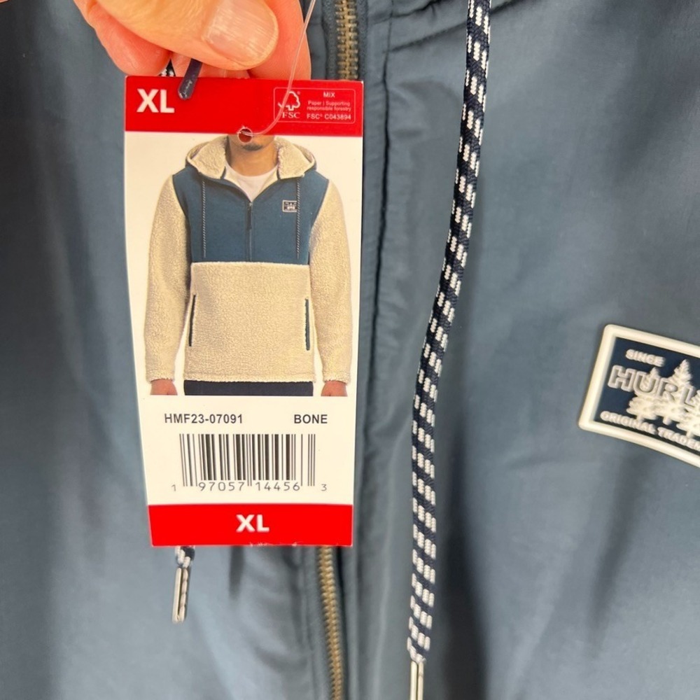 Hurley Sherpa Fleece Hoodie Mens XL Blue Cream Colorblock 1/4 Zip Anorak NEW - Picture 6 of 10